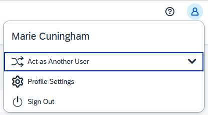 Profile menu with Act as Another User highlighted.