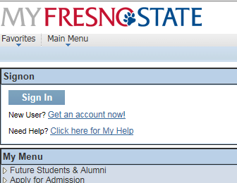 My Fresno State My Menu showing the Forms Portfolio link.