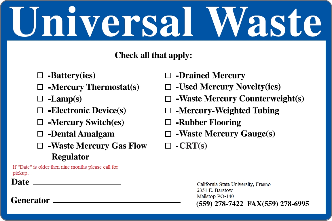 Universal Waste Label - Print or Request From DRMS