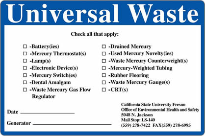 Universal Waste Label - Print or Request From DRMS