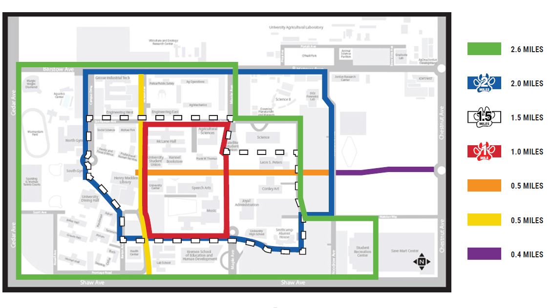 A Fresno State map showing all walking paths available. 