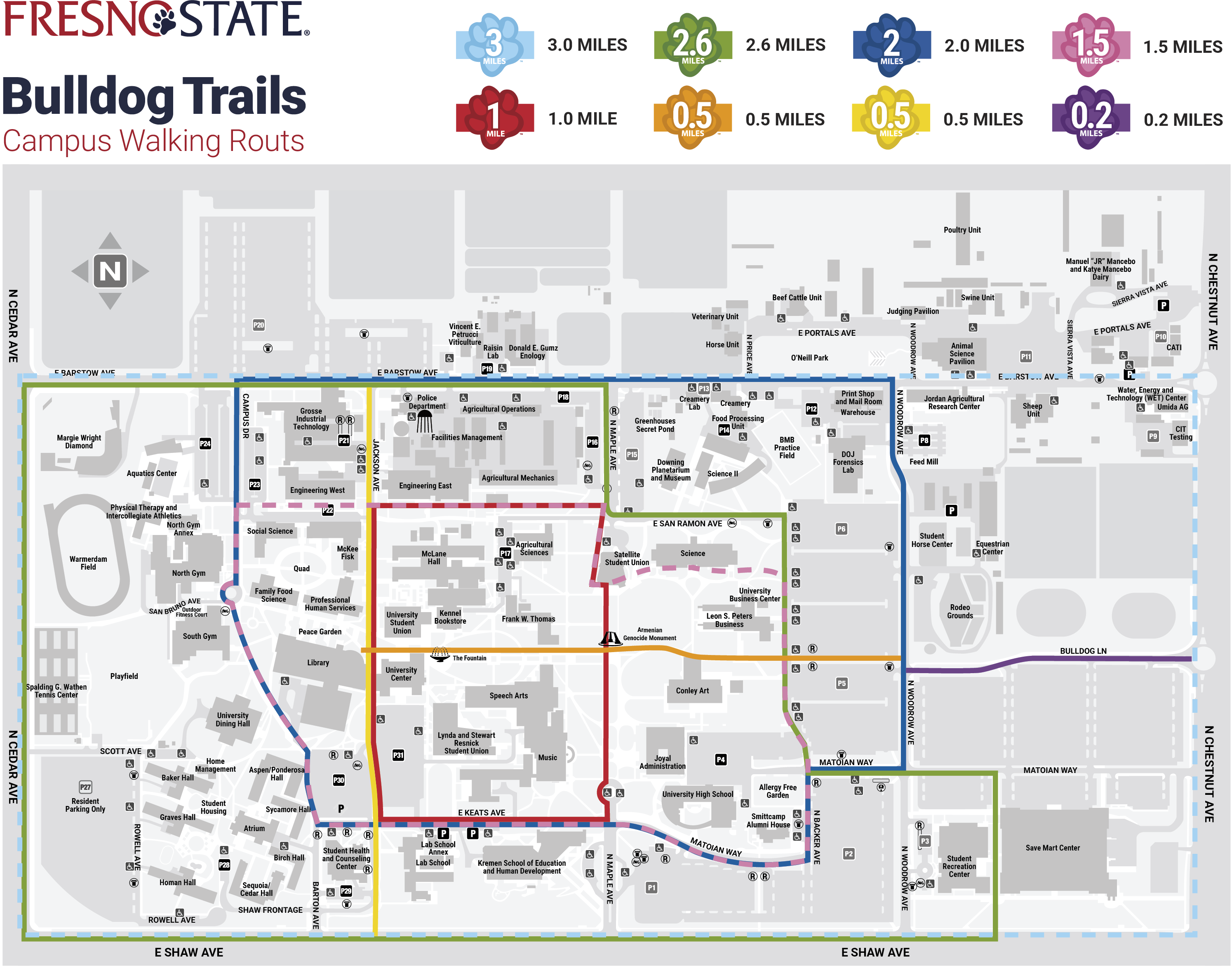 A Fresno State map showing all walking paths available. 