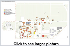 Existing Building Uses layout of campus - Click to view full-size graphic